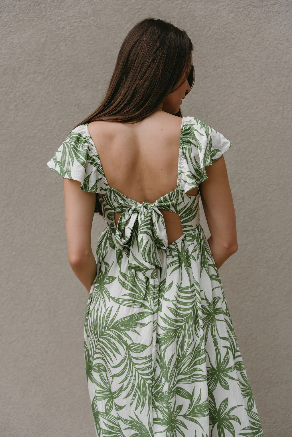 Adaline Green & White Palm Leaf Midi Dress - Image 4