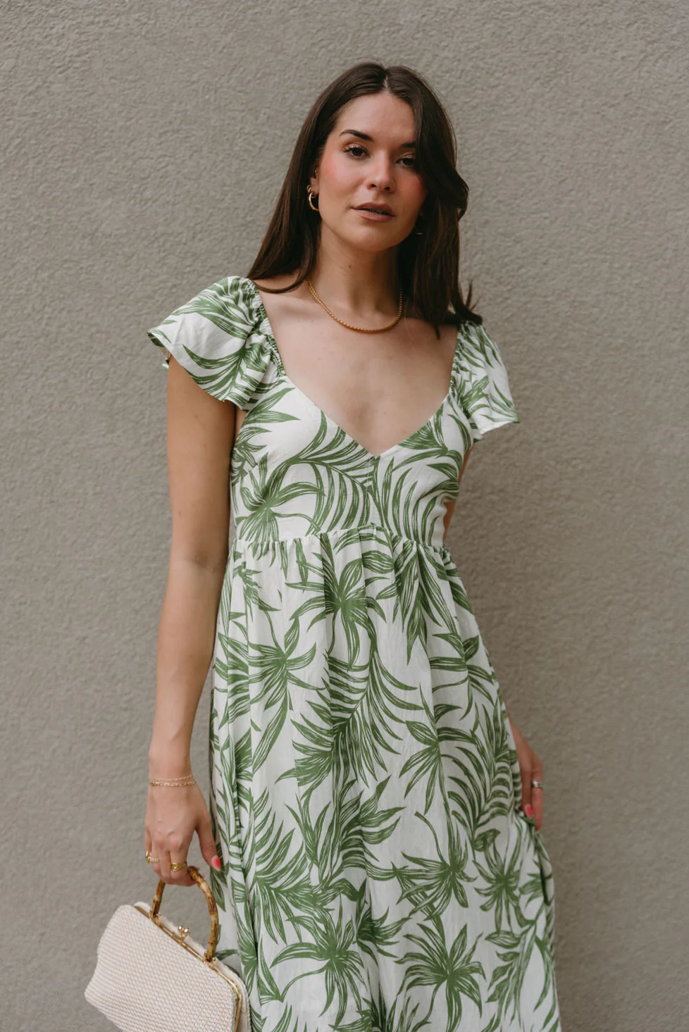 Adaline Green & White Palm Leaf Midi Dress - Image 7