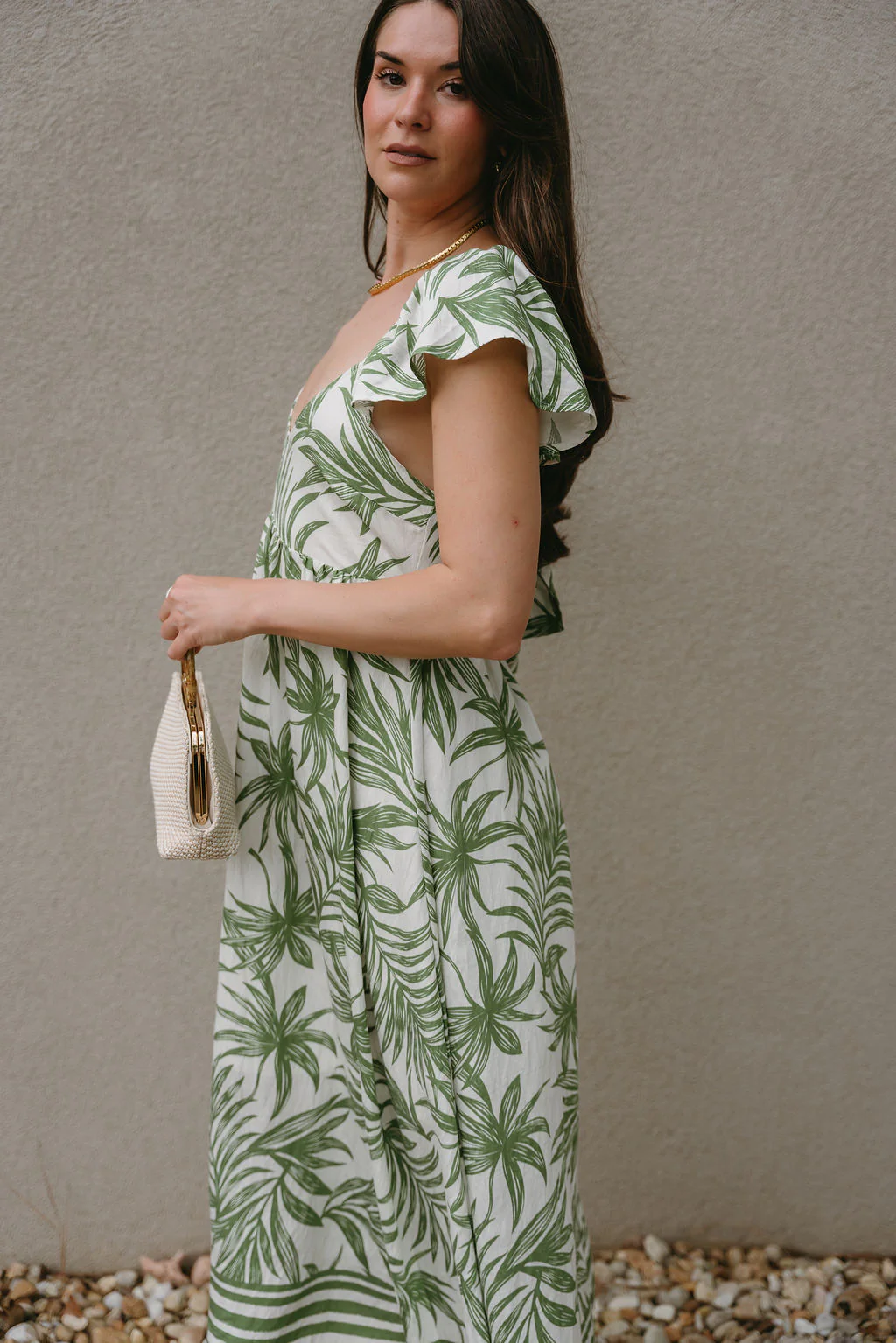 Adaline Green & White Palm Leaf Midi Dress - Image 8