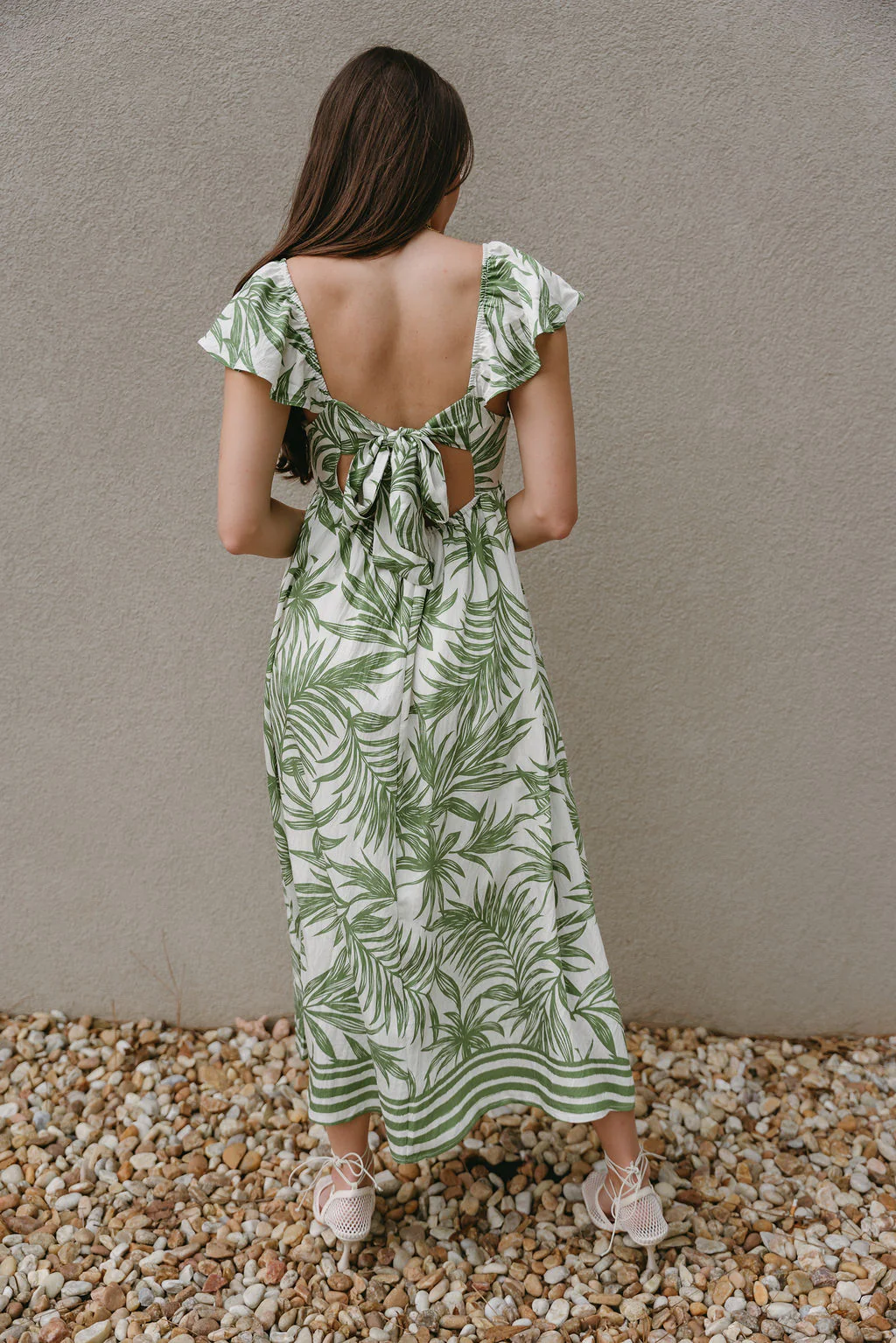 Adaline Green & White Palm Leaf Midi Dress - Image 9