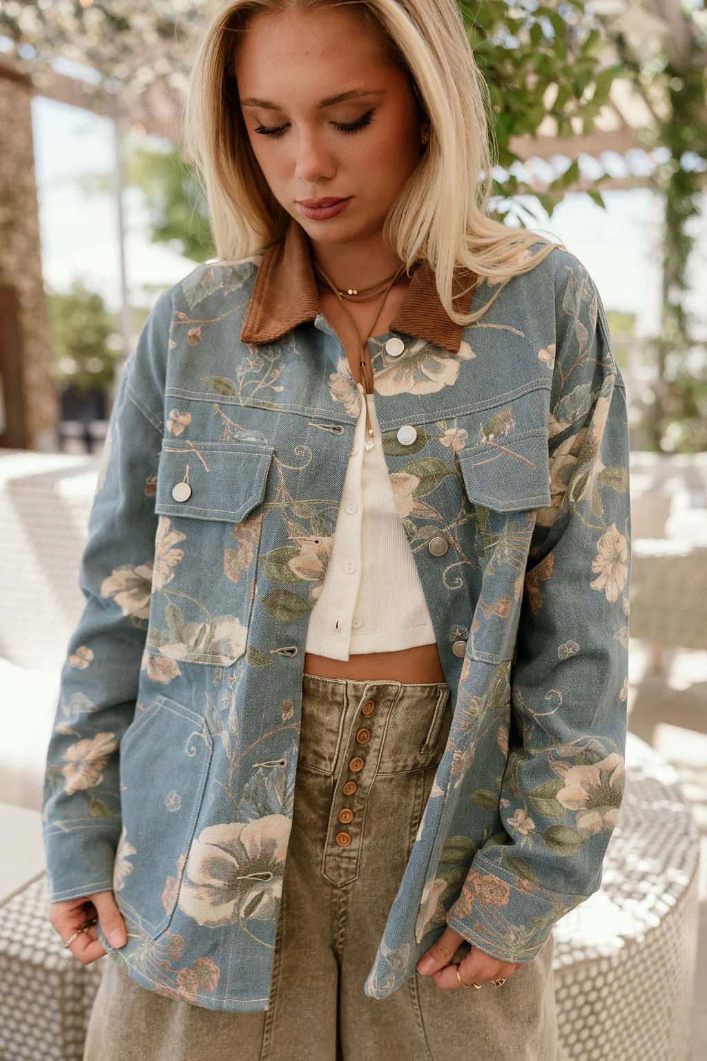 Adalyn Light Denim & Floral Barn Jacket