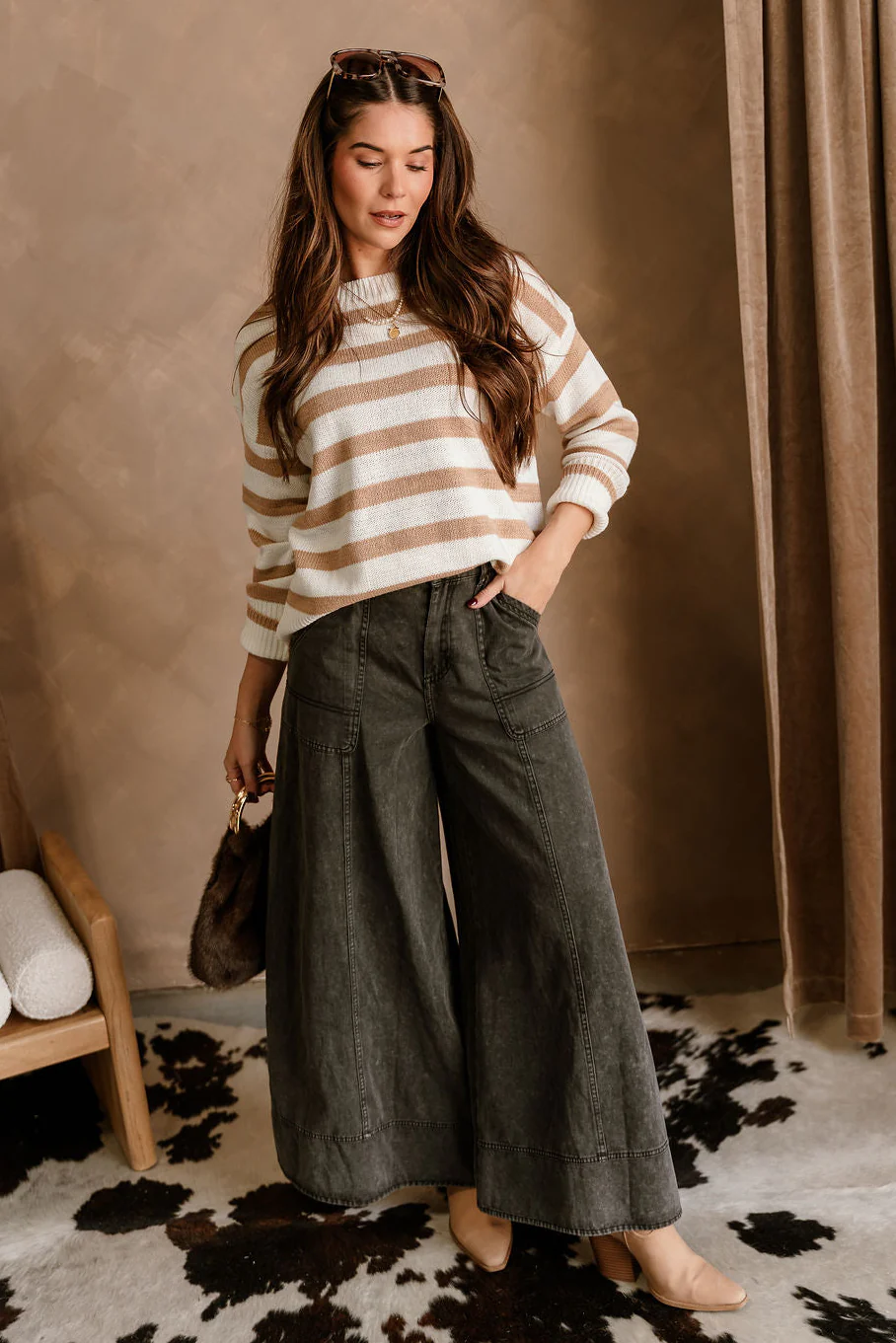Adalyn Tan & White Stripe Knit Sweater - Image 2