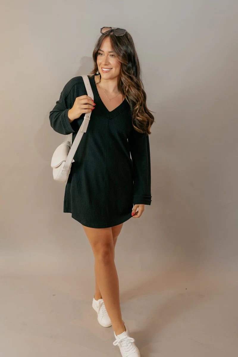 Adalynn Black Textured Knit Mini Dress