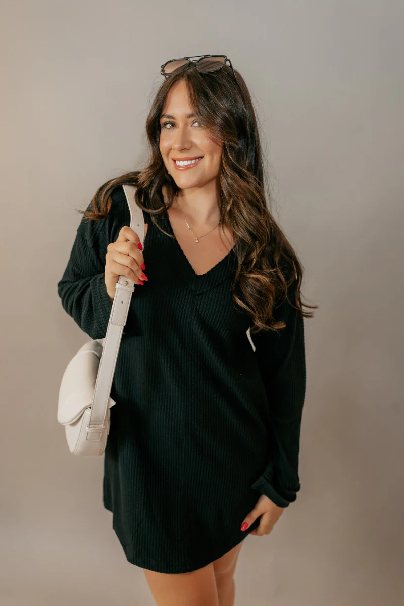 Adalynn Black Textured Knit Mini Dress - Image 3