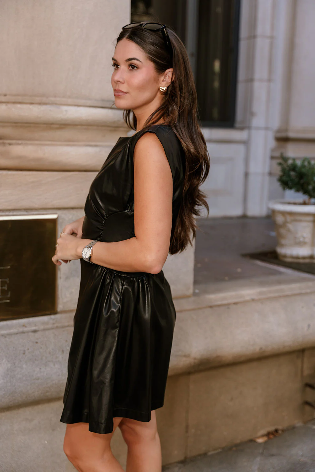Addison Black Leather Cinched Mini Dress - Image 7