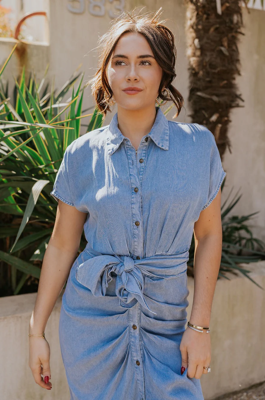 Addison Washed Denim Front Tie Midi Dress - Image 4
