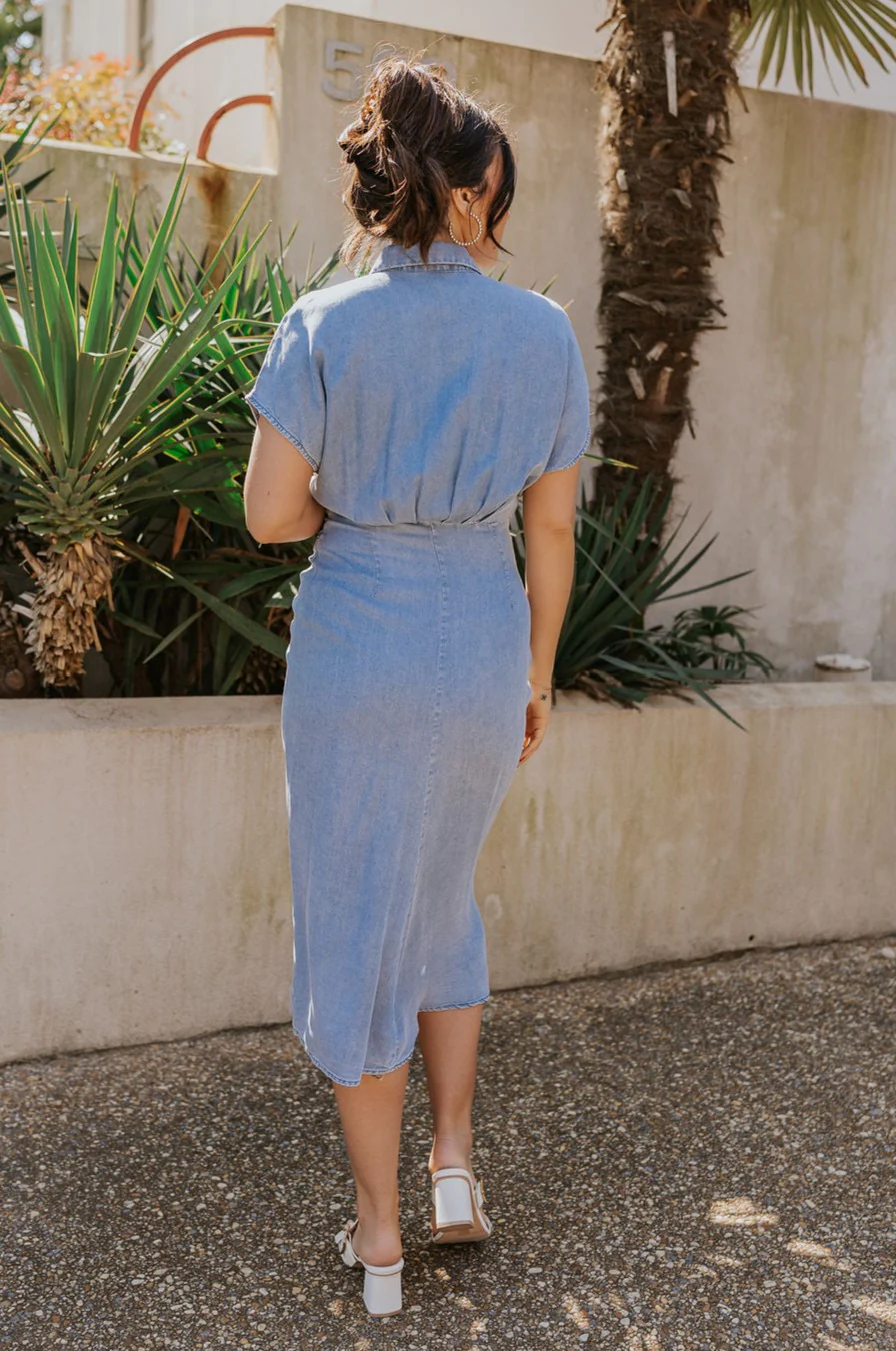 Addison Washed Denim Front Tie Midi Dress - Image 7