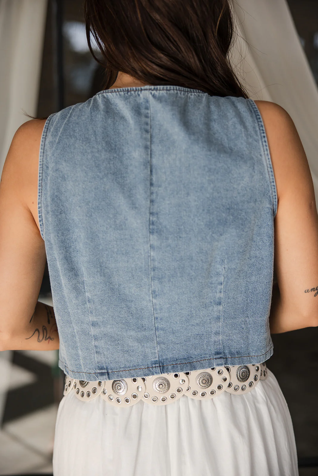 Addison Washed Denim Front Ties Vest - Image 4