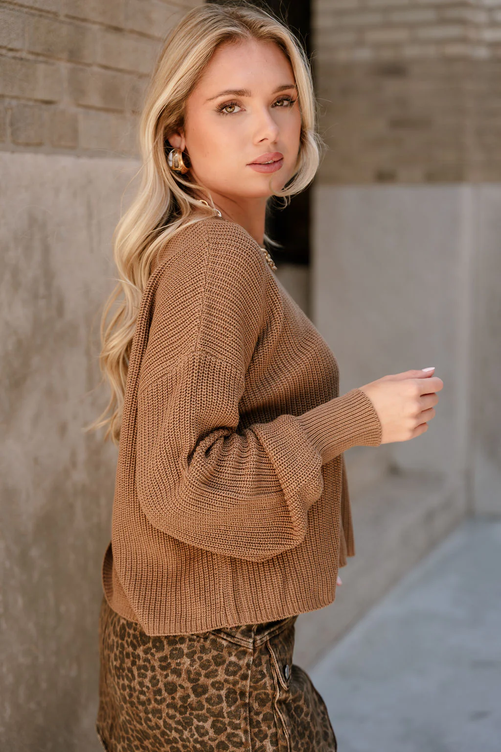 Adeline Brown Knit Chest Pocket Sweater - Image 3