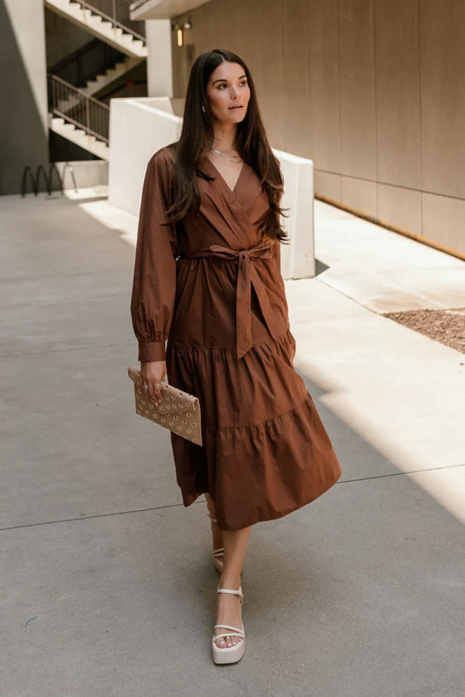 Adeline Brown Long Sleeve Midi Dress - Image 2
