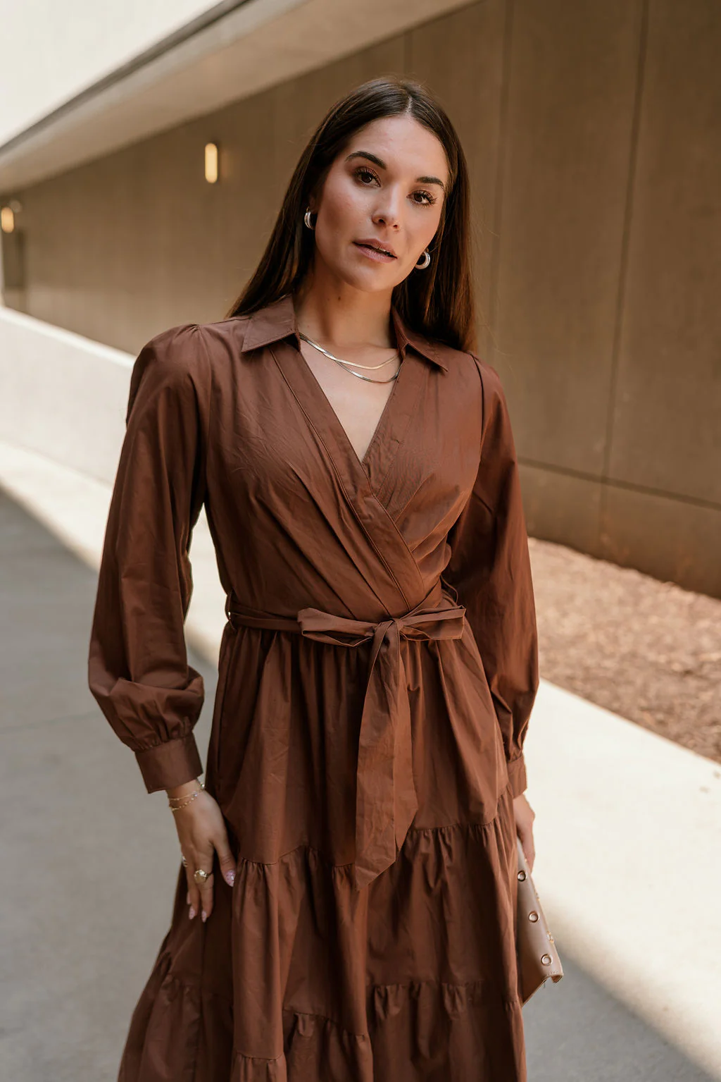 Adeline Brown Long Sleeve Midi Dress - Image 3