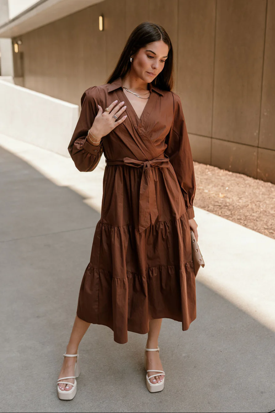 Adeline Brown Long Sleeve Midi Dress - Image 4