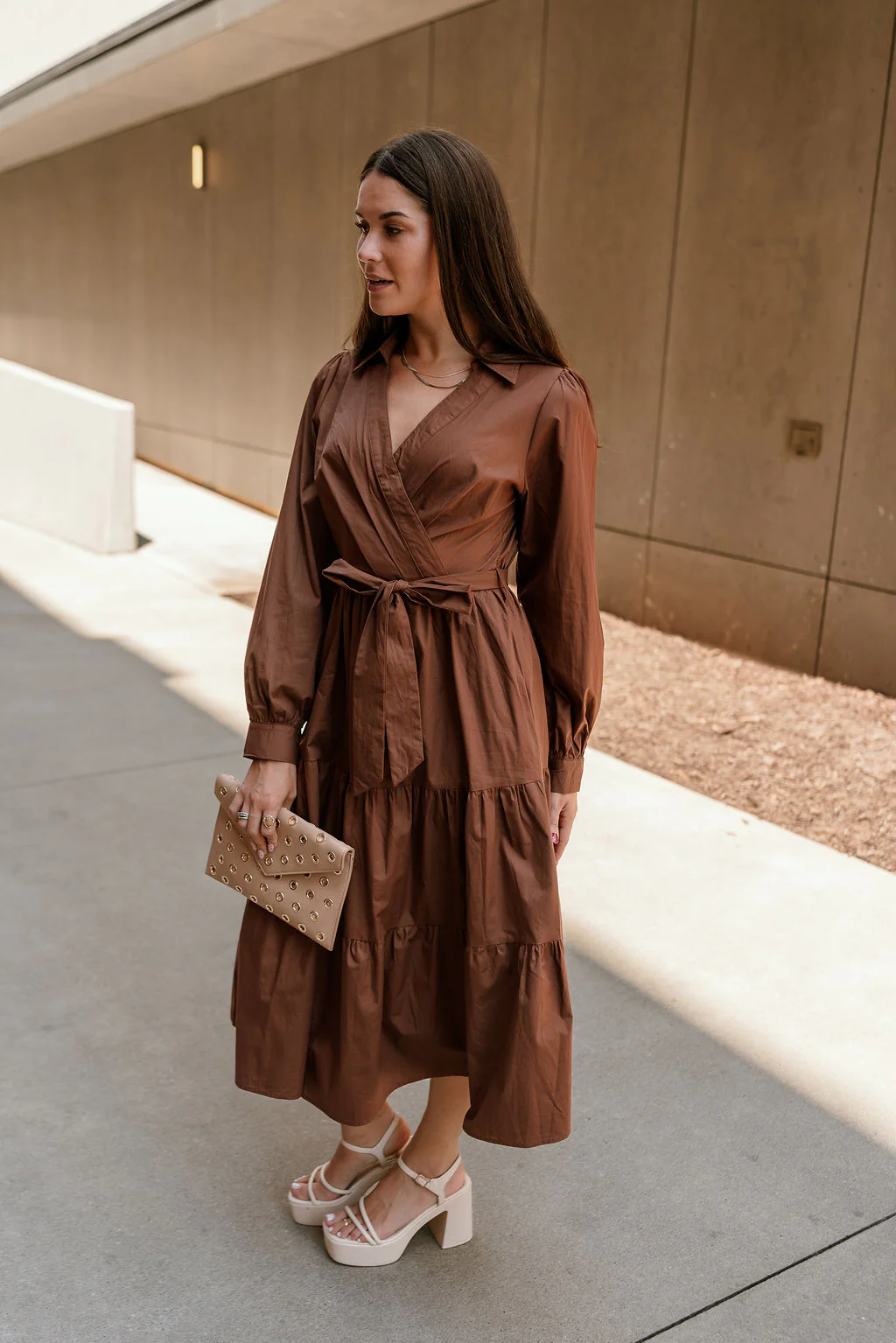 Adeline Brown Long Sleeve Midi Dress - Image 5