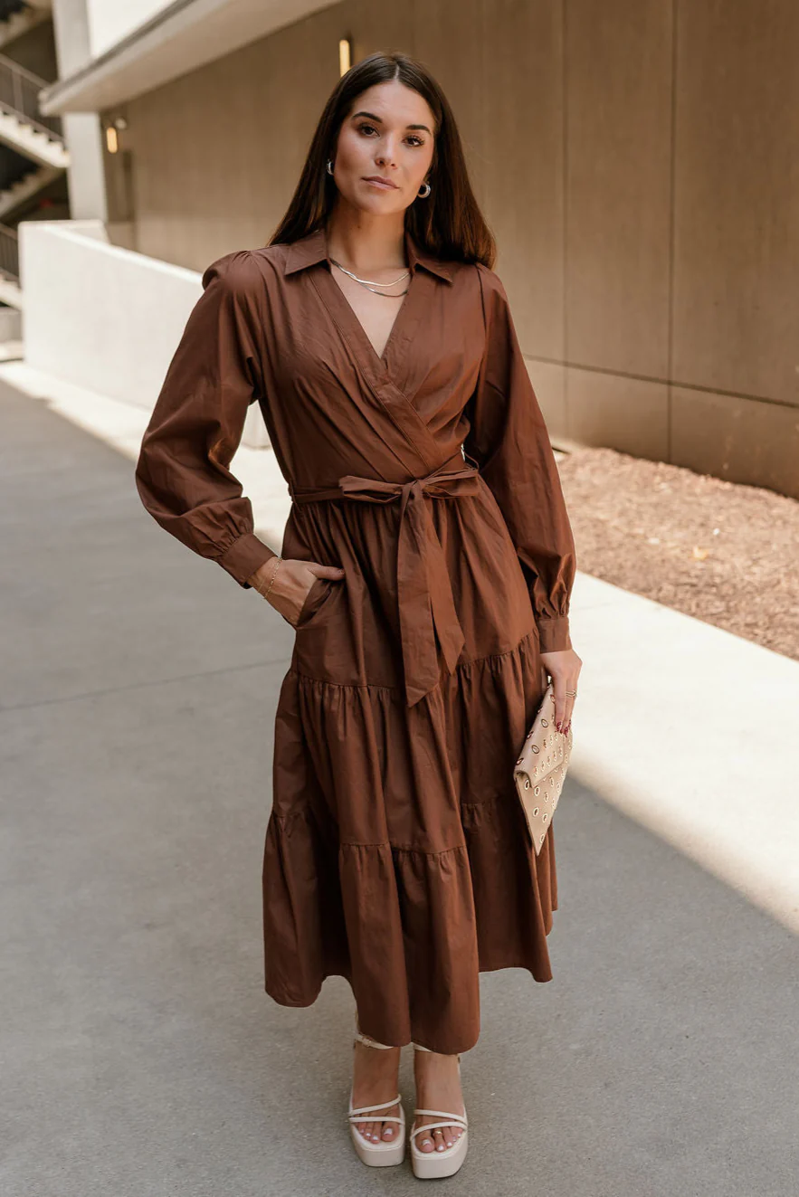 Adeline Brown Long Sleeve Midi Dress - Image 6