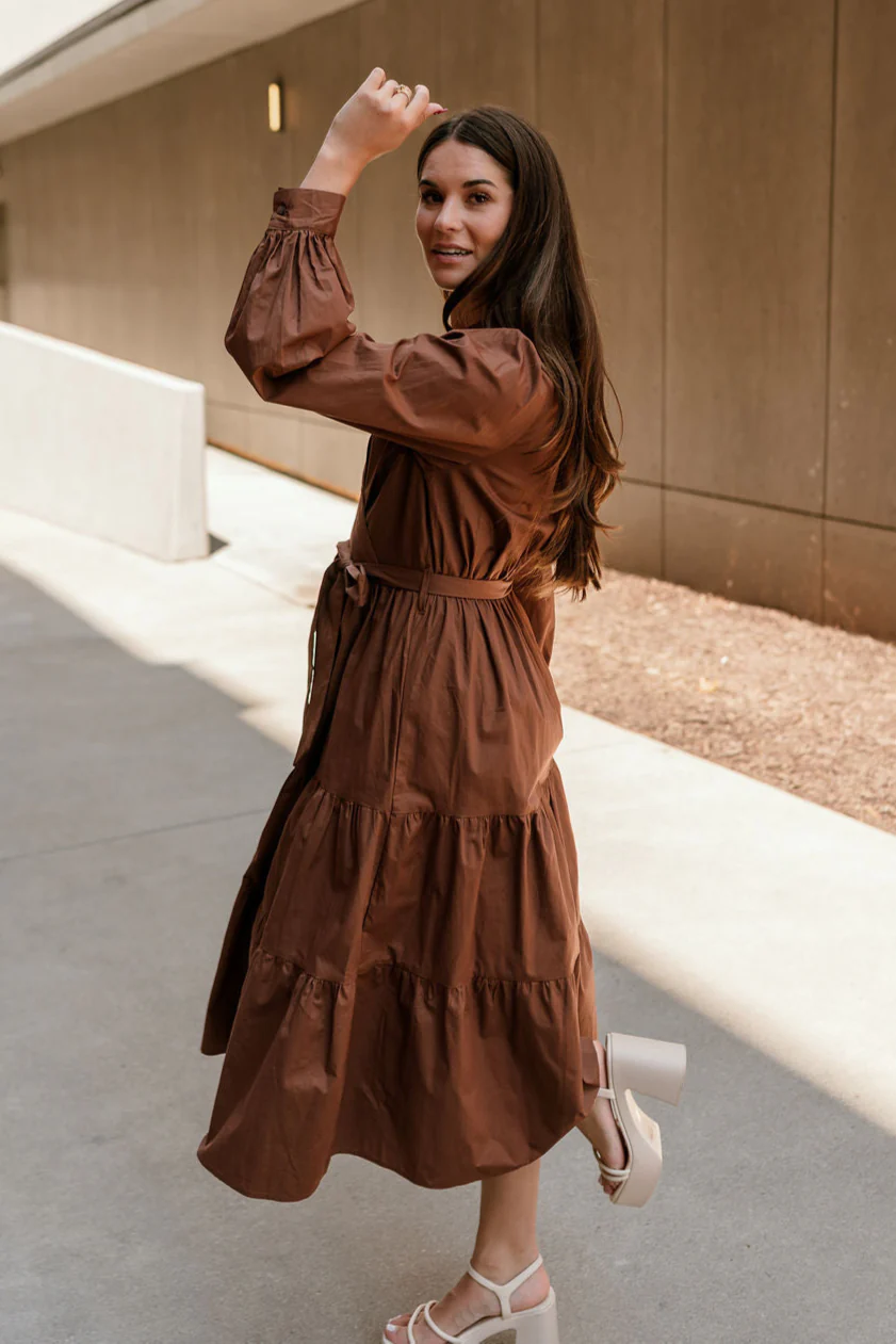 Adeline Brown Long Sleeve Midi Dress - Image 7