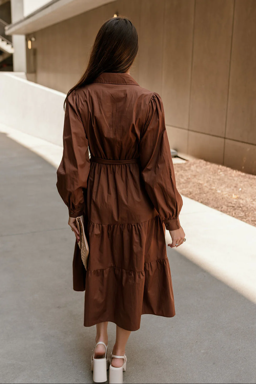 Adeline Brown Long Sleeve Midi Dress - Image 8