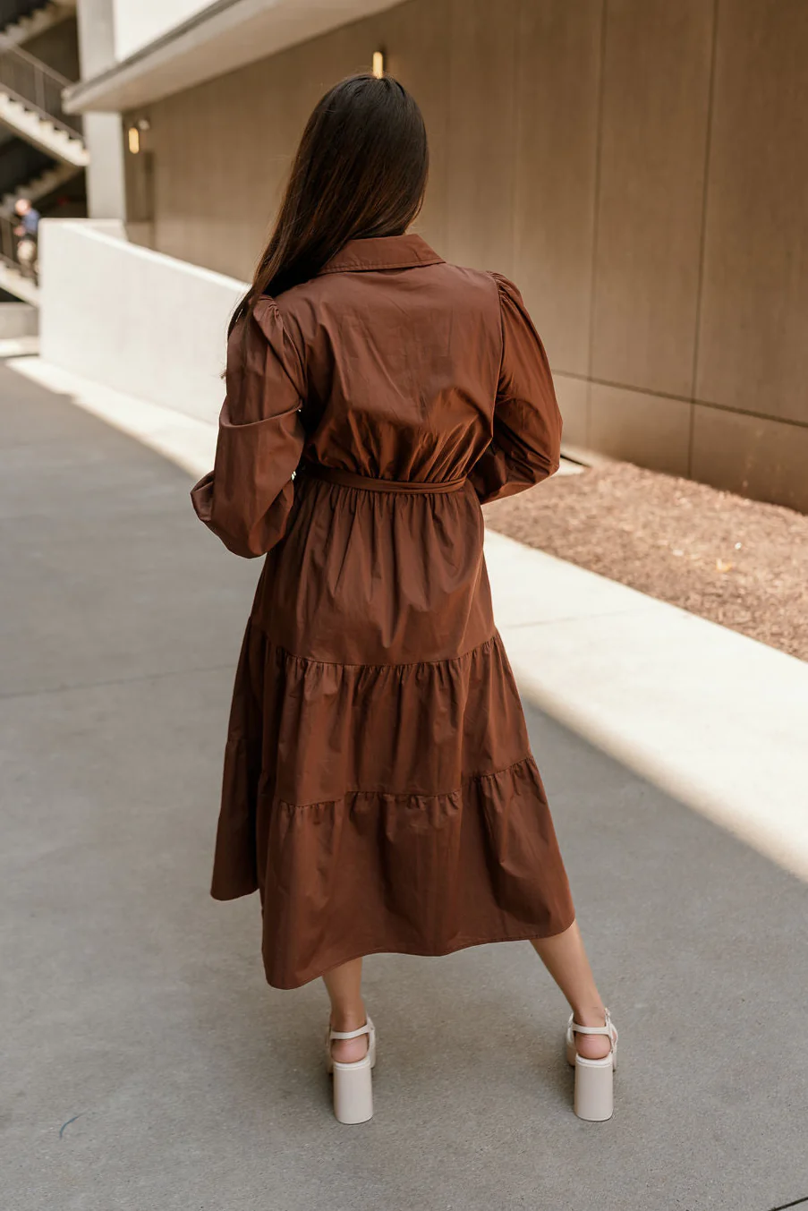 Adeline Brown Long Sleeve Midi Dress - Image 9