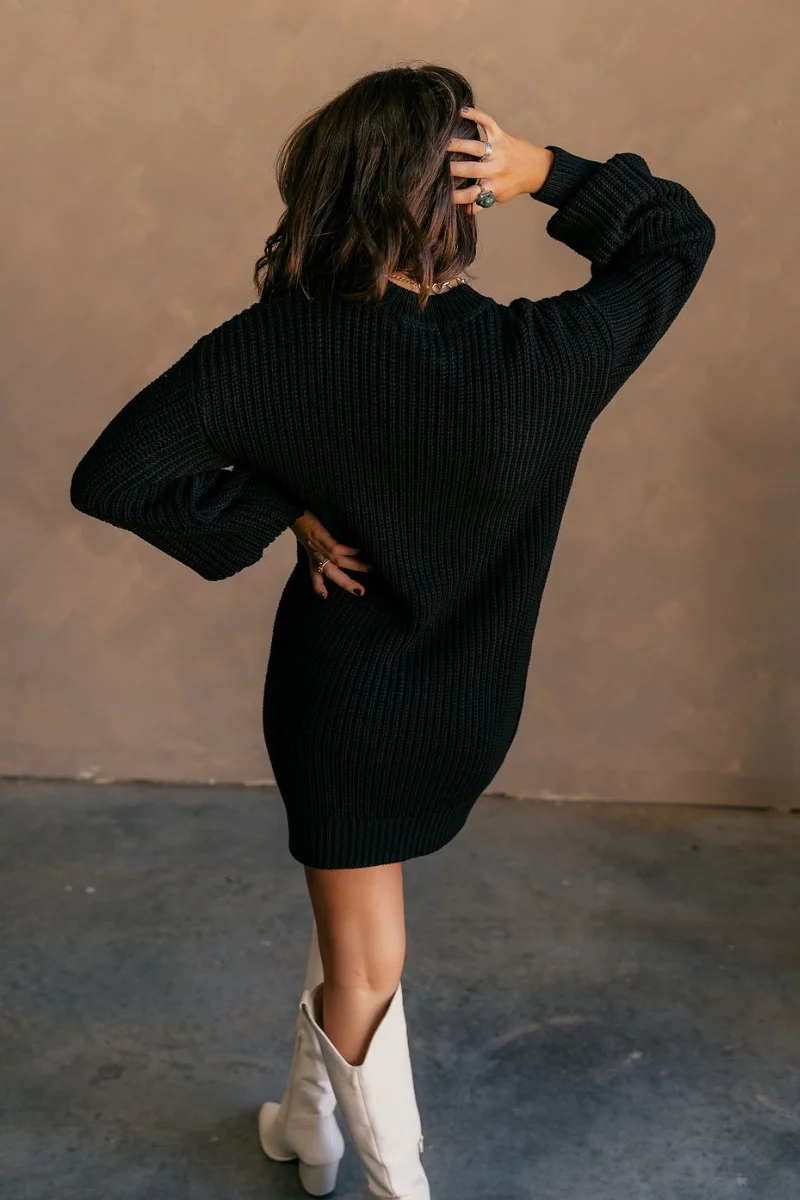 Adley Black Cable Knit Sweater Dress - Image 7