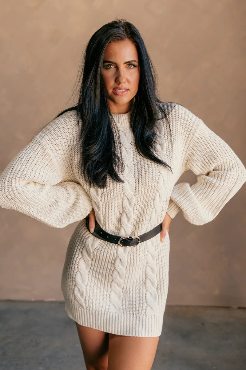 Adley Cream Cable Knit Sweater Dress - Image 2