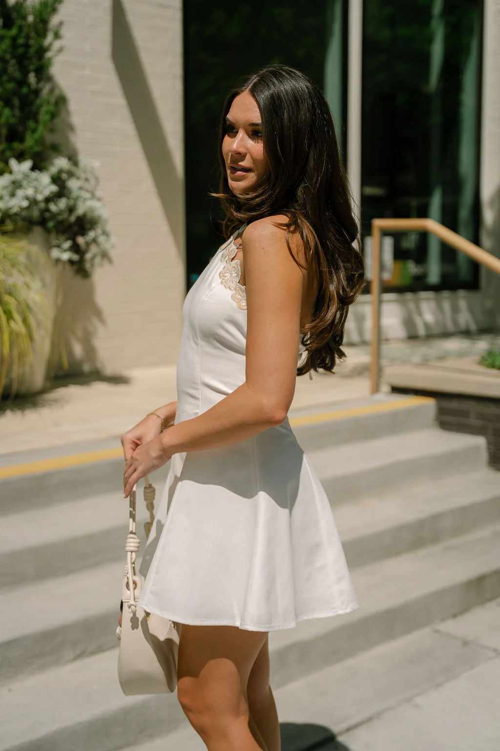 Adley White & Beige Floral Flare Mini Dress - Image 2