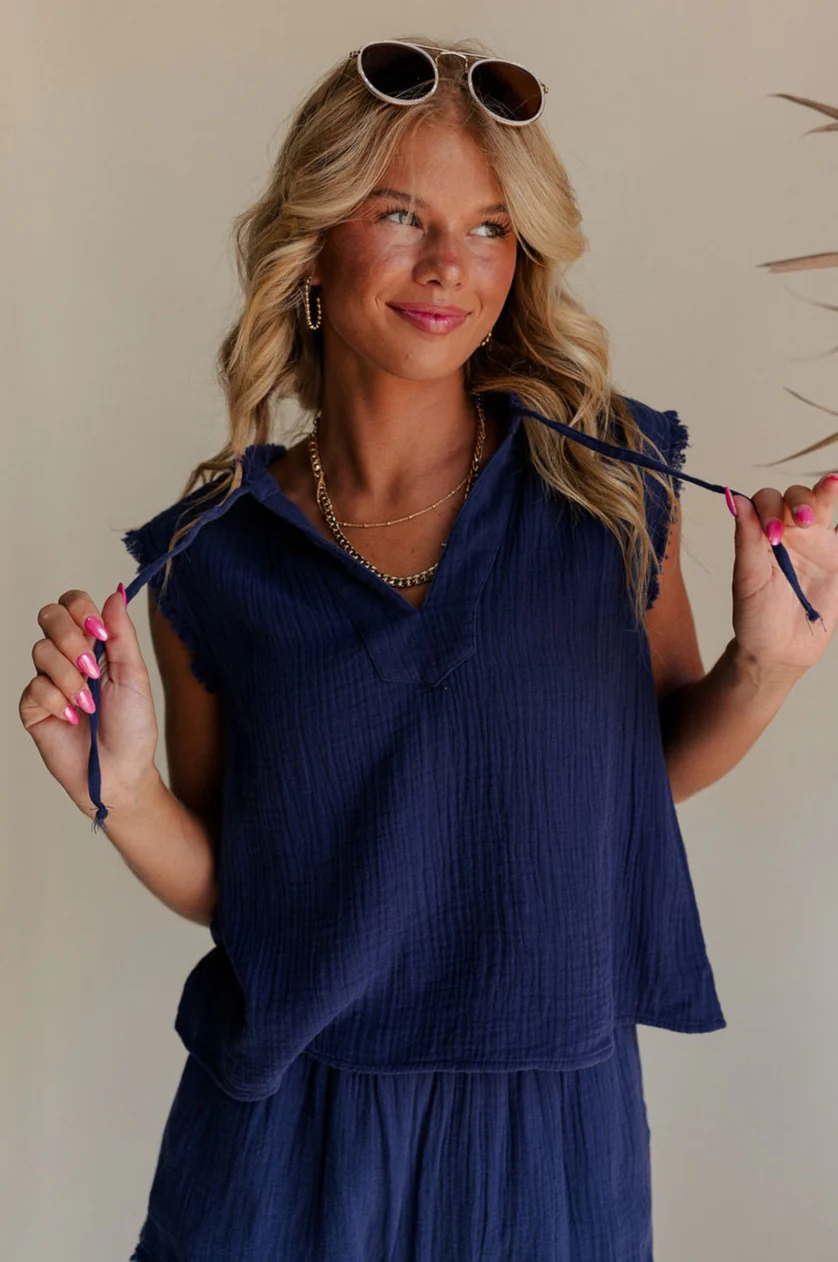 Adriana Gauze Fray Sleeveless Tank