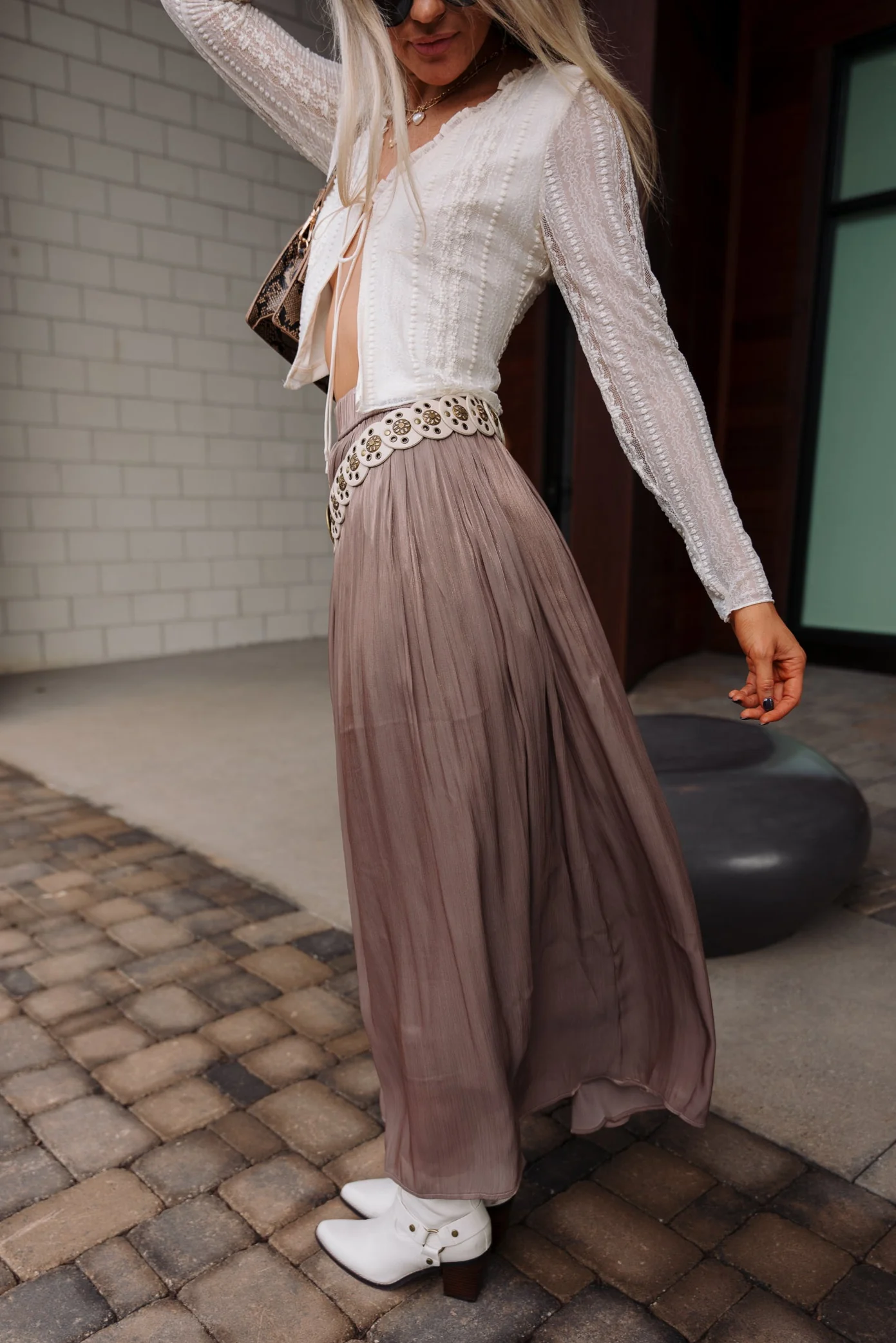 Adriana Mocha Sheen Midi Skirt - Image 3
