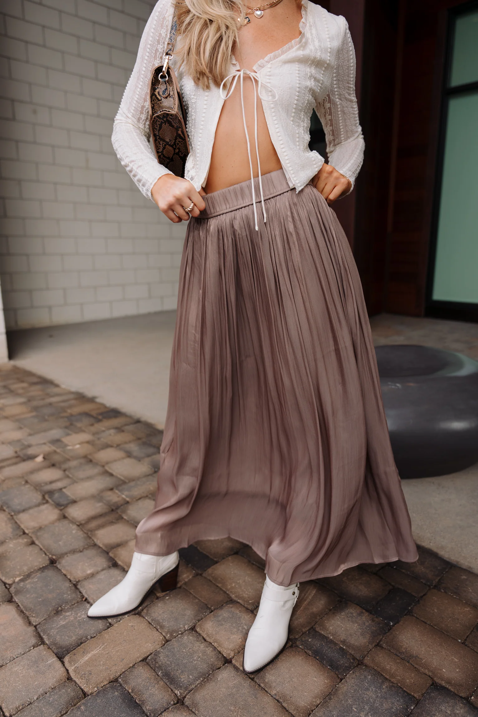 Adriana Mocha Sheen Midi Skirt - Image 4