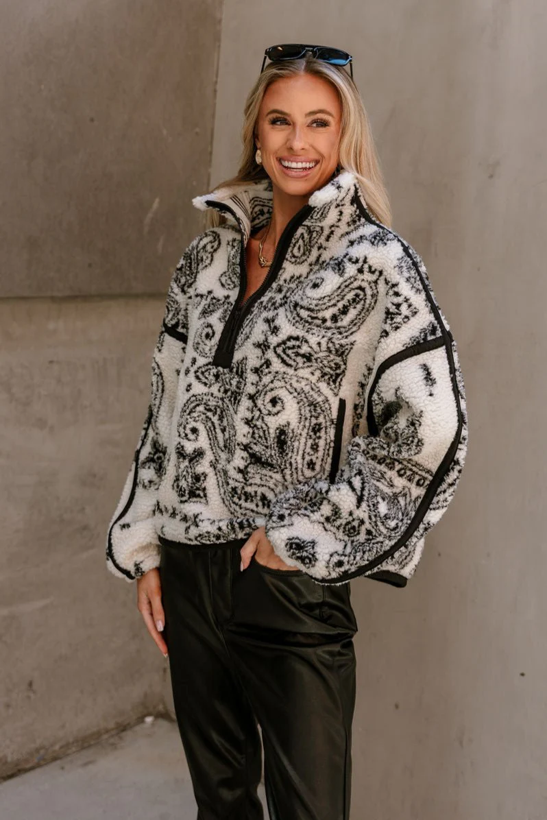 Aida Cream & Black Paisley Sherpa Pullover - Image 4