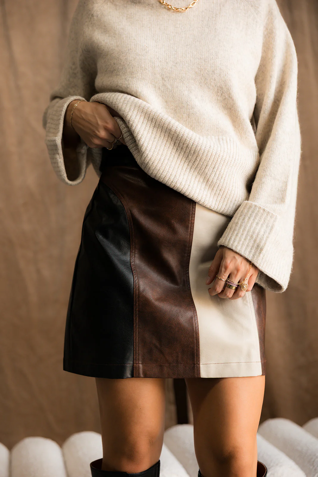 Alaina Black Multi Leather Mini Skirt