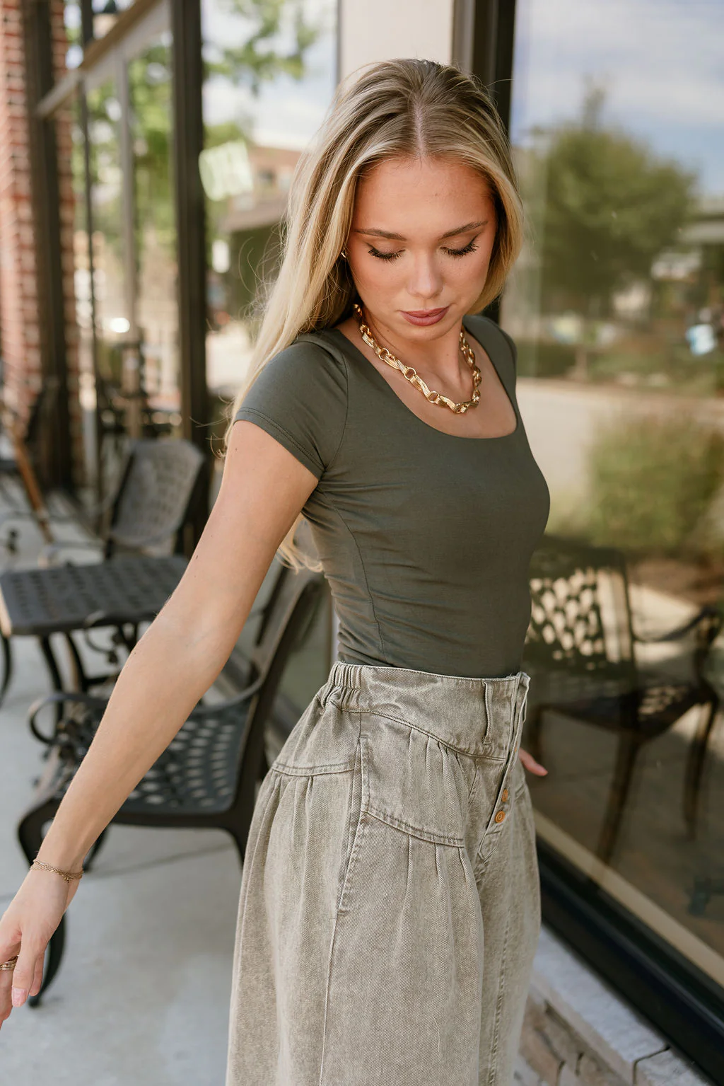 Alaina Olive Green Short Sleeve Top - Image 5