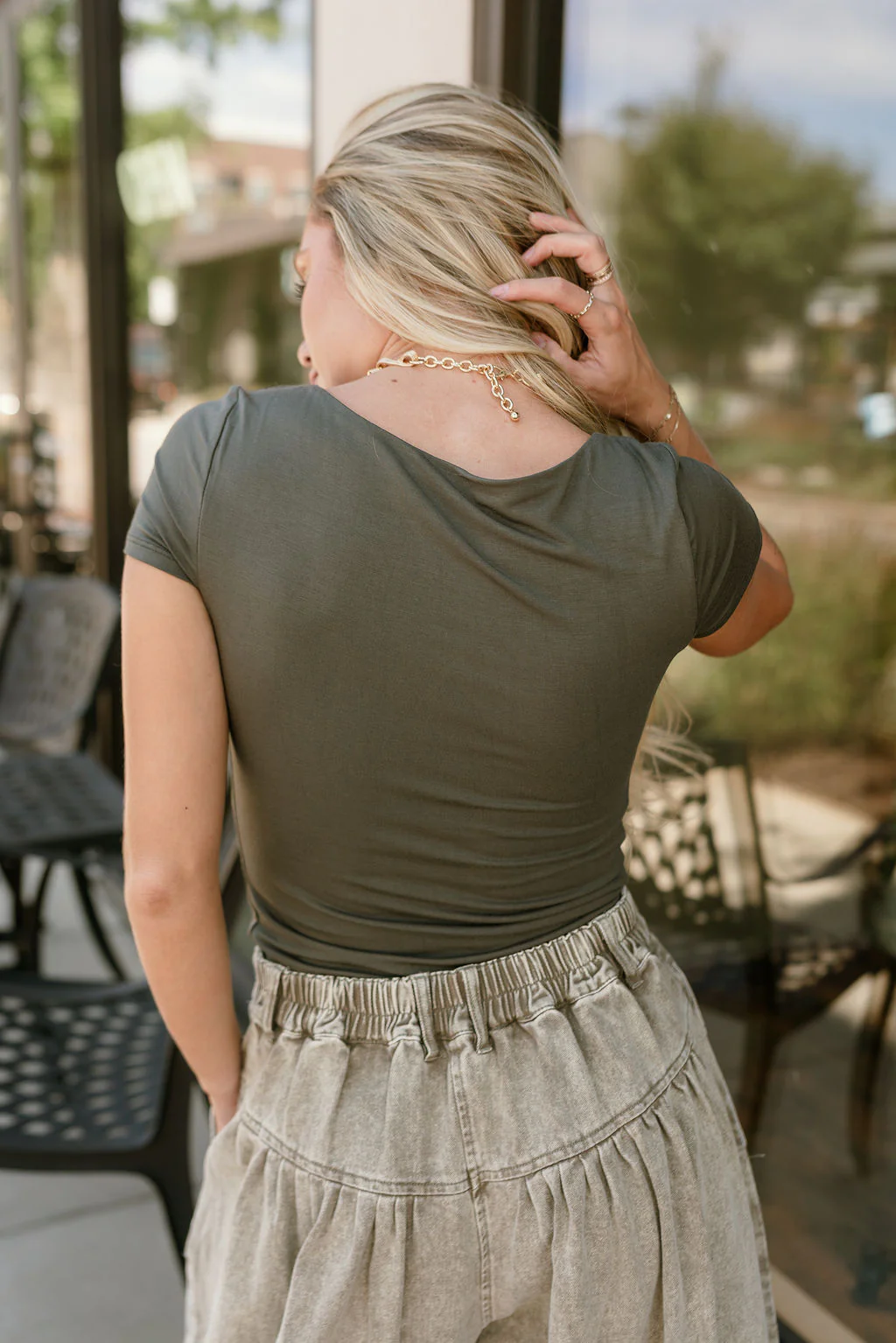 Alaina Olive Green Short Sleeve Top - Image 6