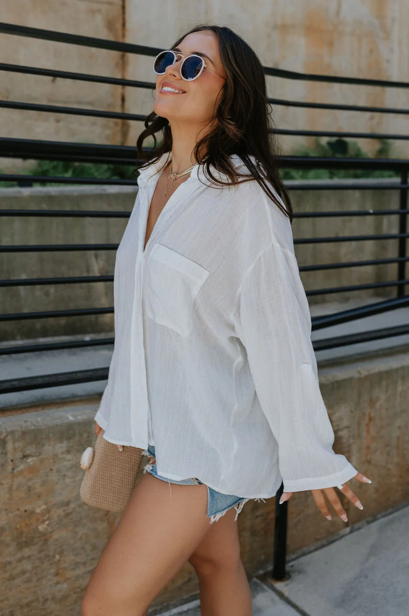 Alaina White Front Button-Up Long Sleeve Top - Image 4