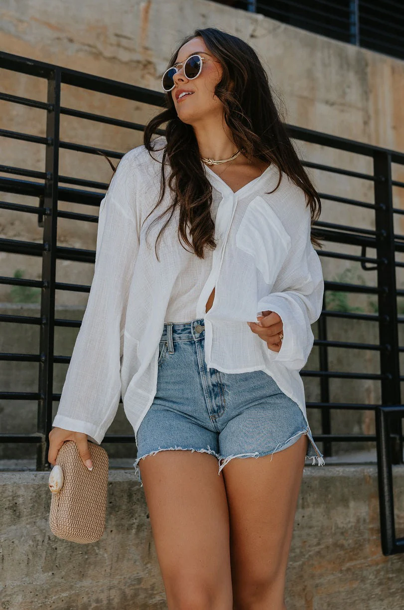 Alaina White Front Button-Up Long Sleeve Top - Image 6