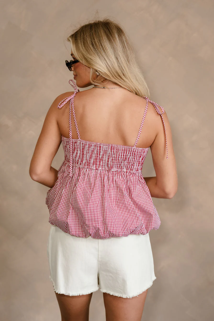 Alana Red & White Gingham Bubble Tank Top - Image 8
