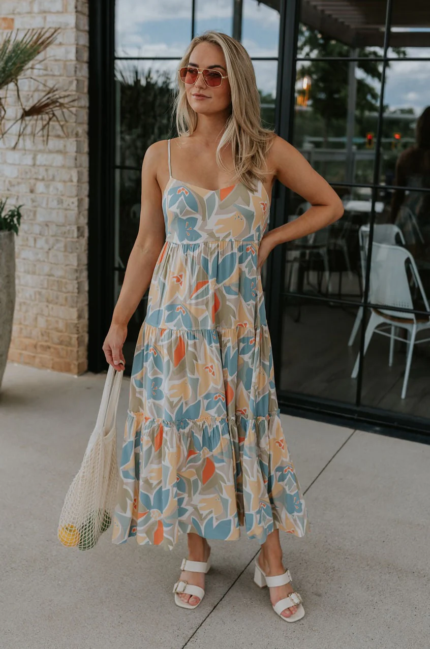 Alana Taupe Multi Floral Midi Dress