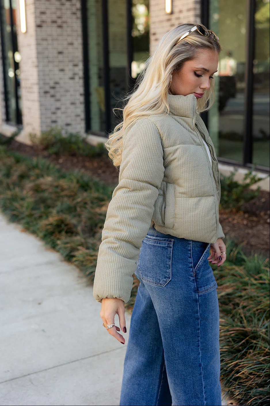 Alanna Light Olive Ribbed Puffer Jacket - Image 6