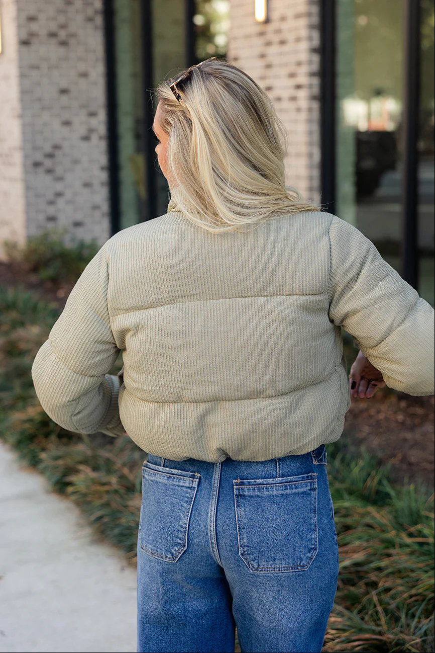 Alanna Light Olive Ribbed Puffer Jacket - Image 7