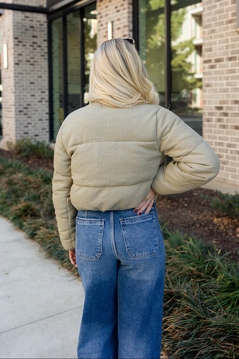 Alanna Light Olive Ribbed Puffer Jacket - Image 8