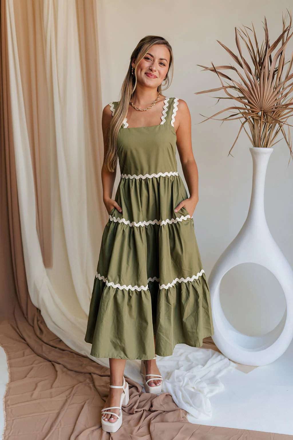 Alara Olive Green Midi Dress