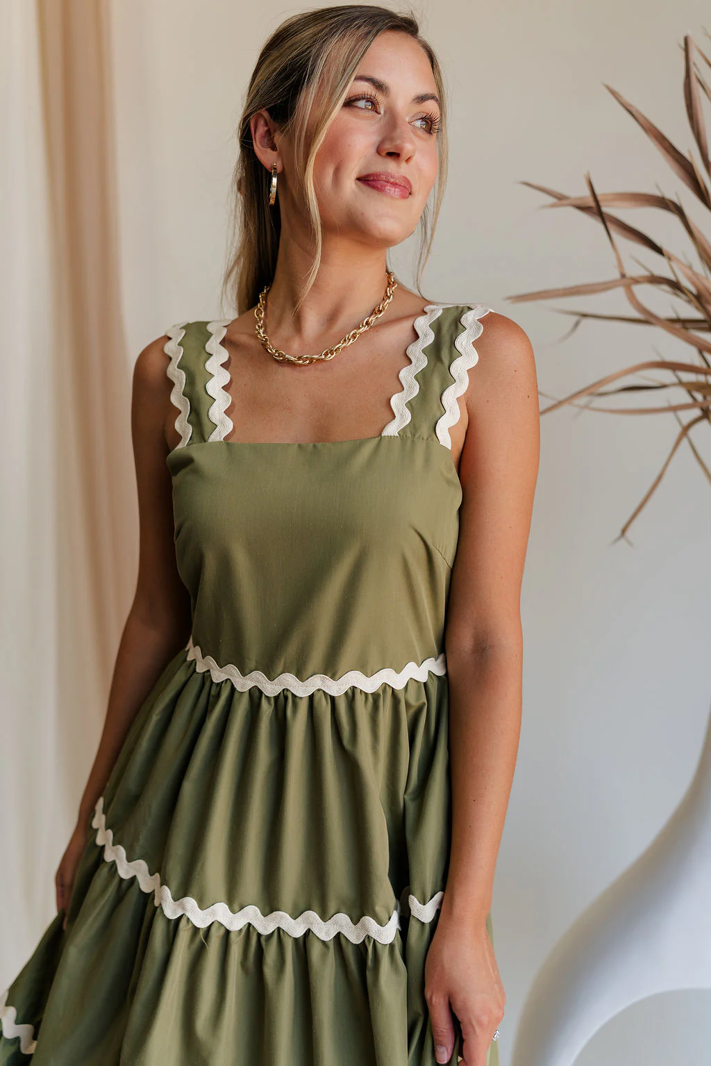 Alara Olive Green Midi Dress - Image 2