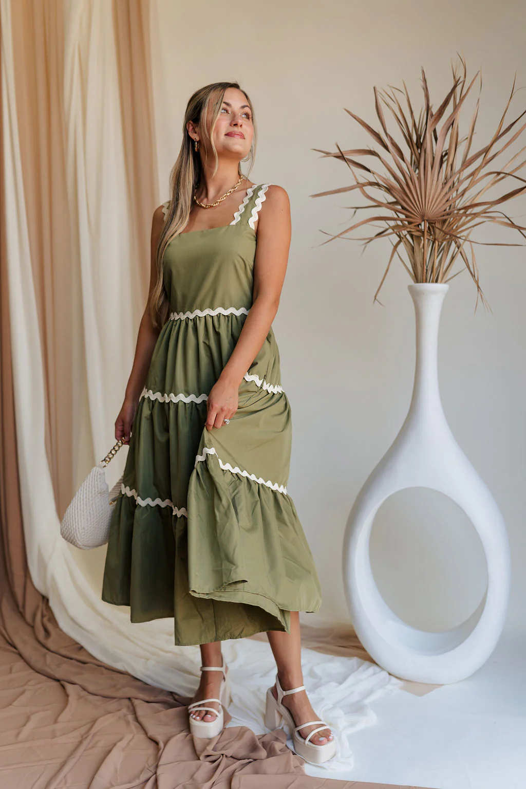 Alara Olive Green Midi Dress - Image 3