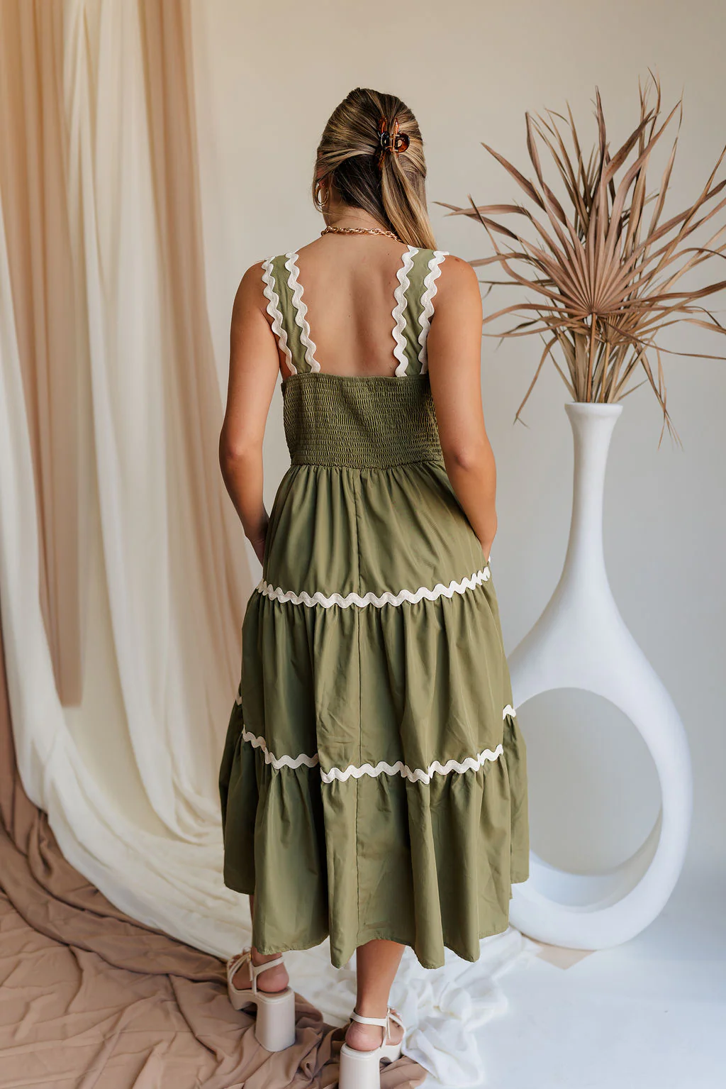 Alara Olive Green Midi Dress - Image 5