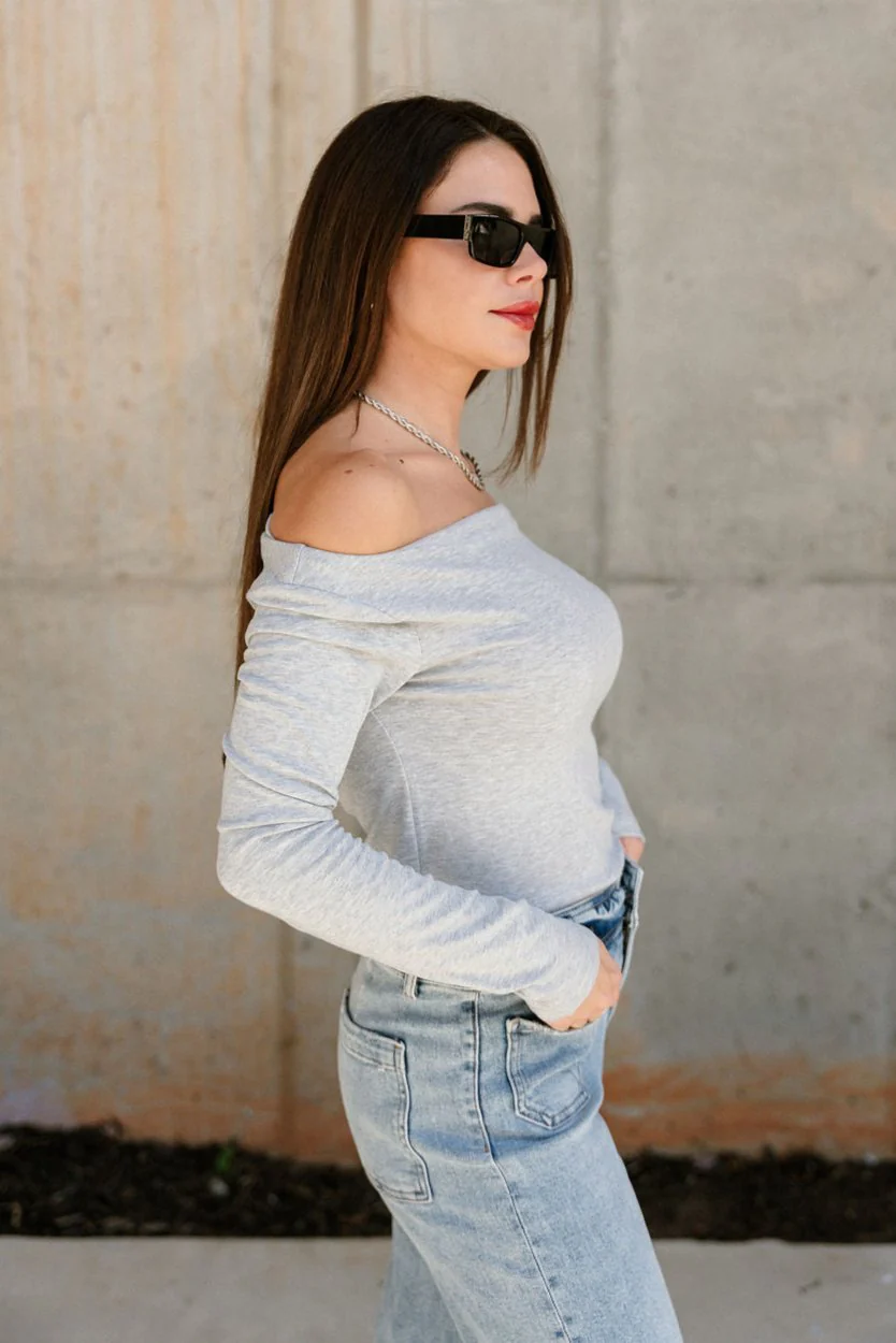 Alayna Heather Grey Long Sleeve Top - Image 2