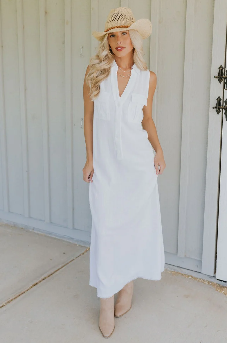 Alayna White Linen Sleeveless Maxi Dress