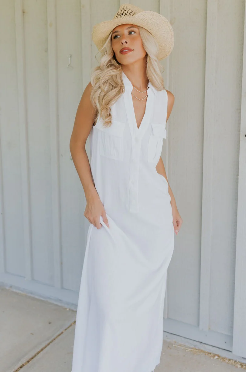 Alayna White Linen Sleeveless Maxi Dress - Image 2