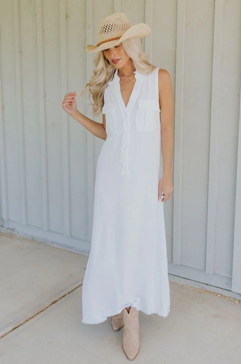 Alayna White Linen Sleeveless Maxi Dress - Image 6