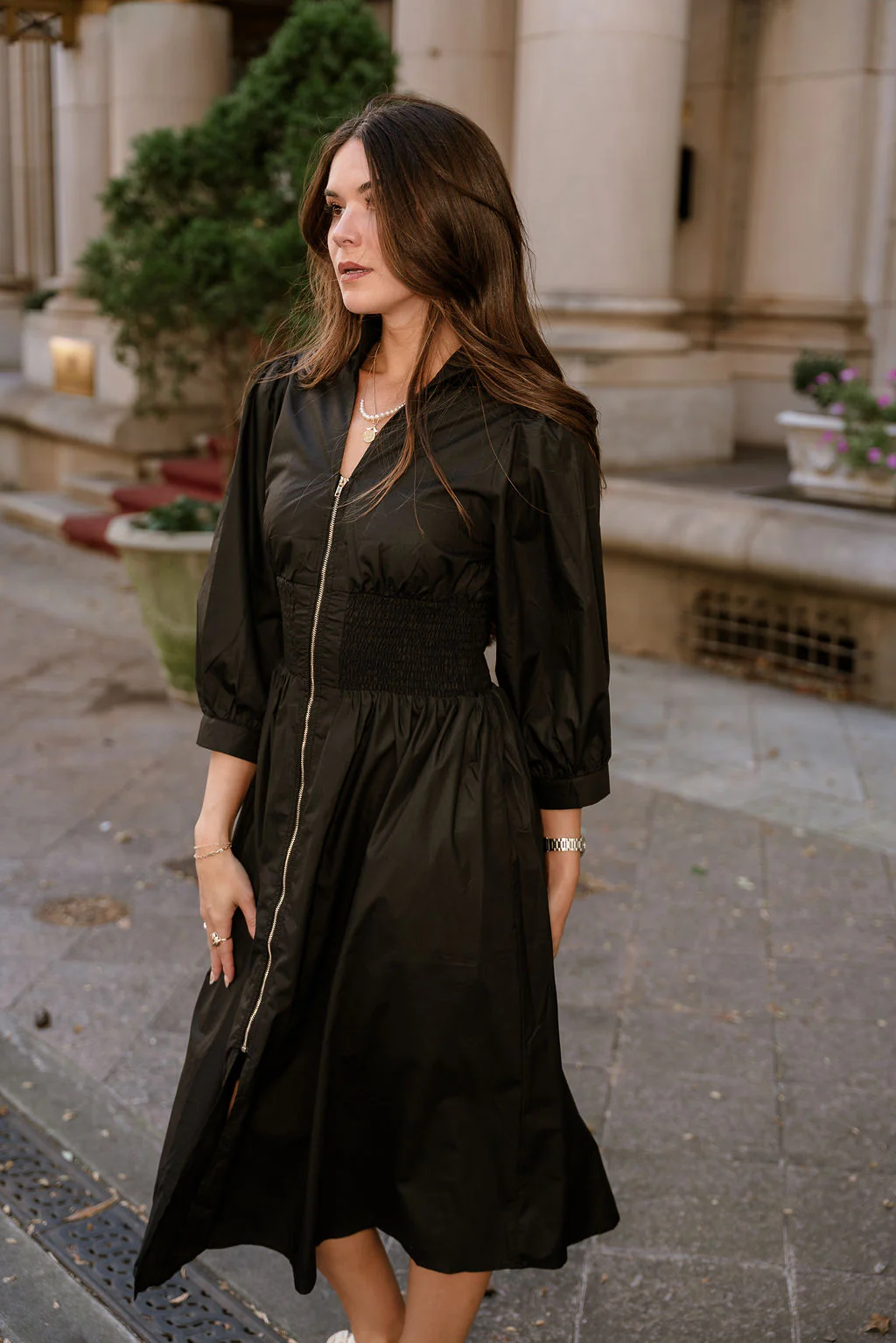 Aleena Black & Gold Zip-Up Midi Dress - Image 5