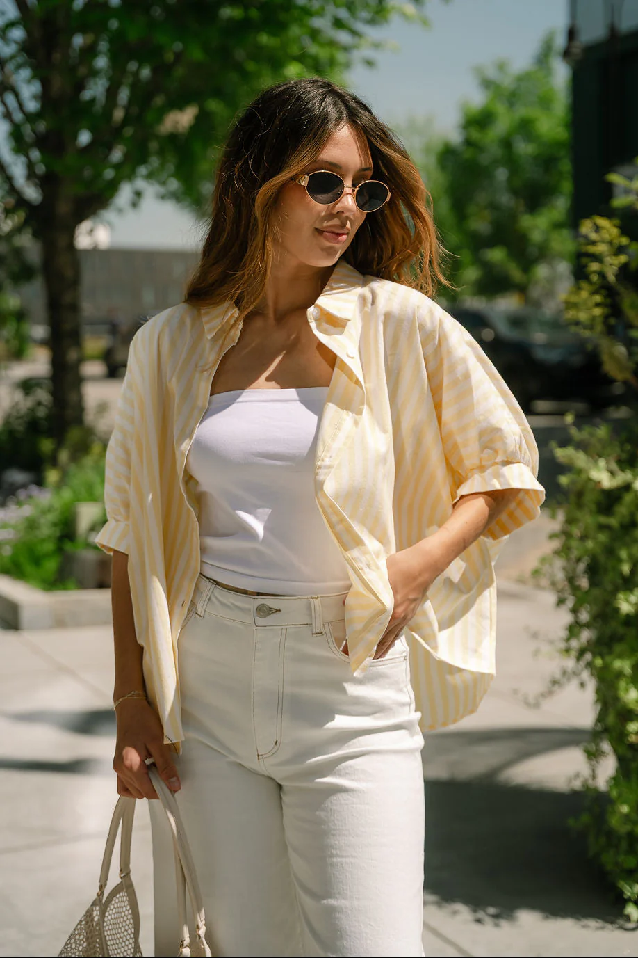 Aleena Yellow & White Stripe Top