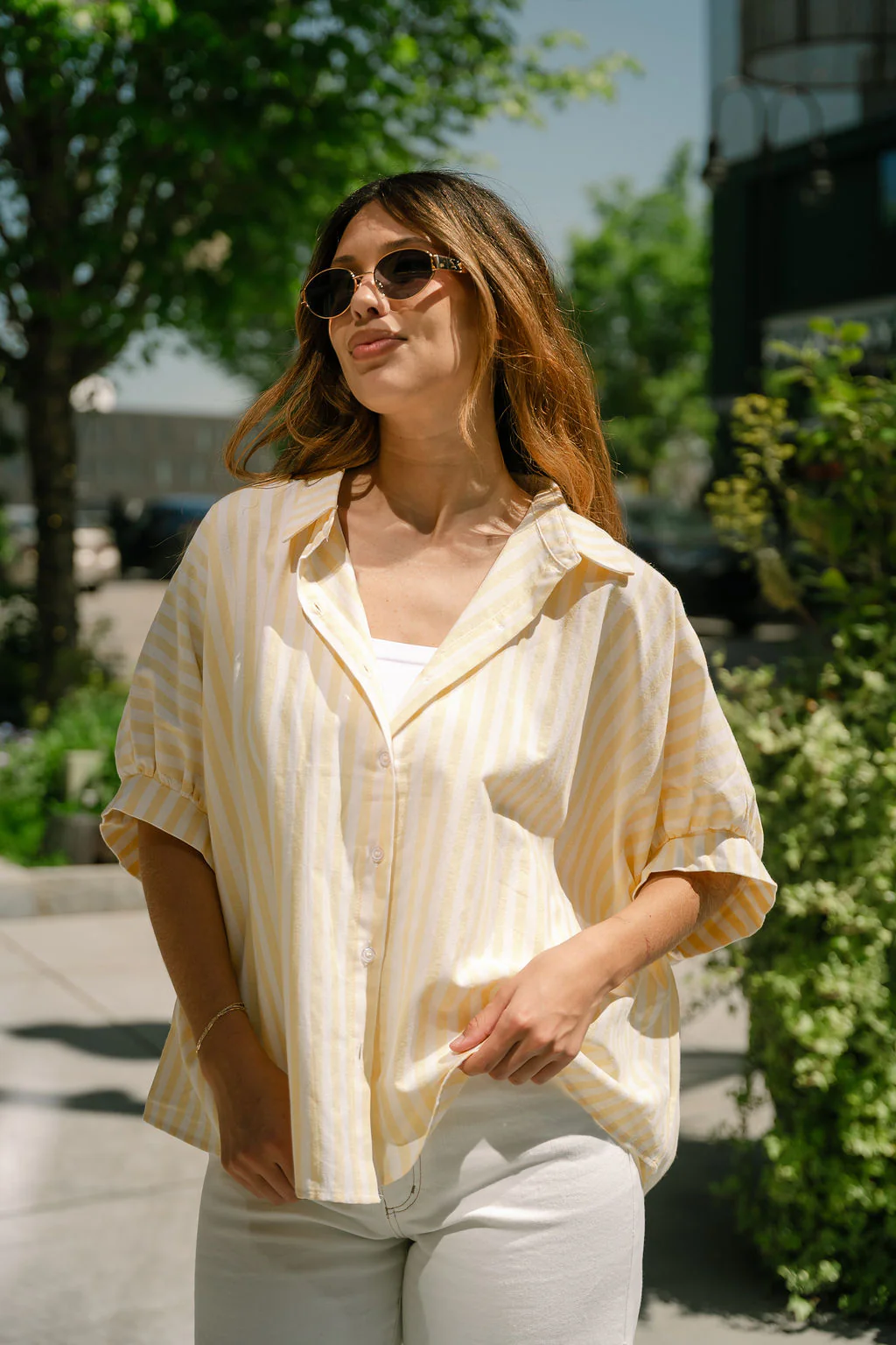 Aleena Yellow & White Stripe Top - Image 2