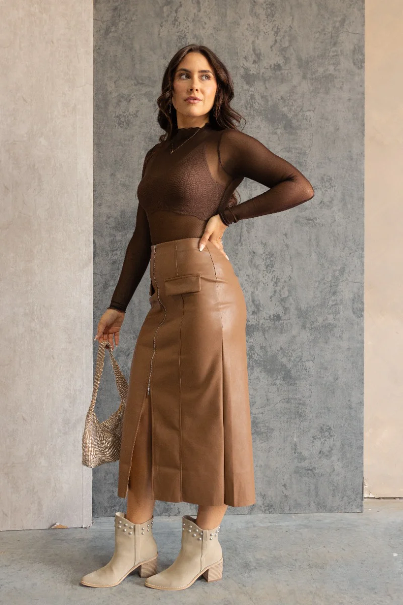 Alessia Brown Mesh Long Sleeve Bodysuit - Image 3